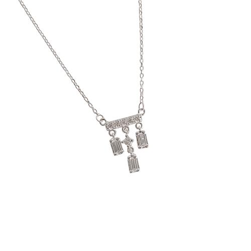 Colar entremeio bastão cravejado com pingentes zircônias retangulares 5mm corrente cadeado 40+5cm