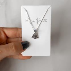 Colar Nsa. Sra. Aparecida detalhe zircônias cristal e azul envelhecido 17mm 45cm