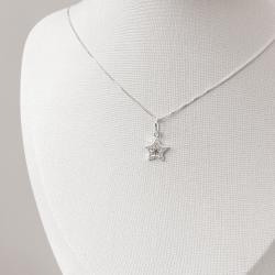 Colar pingente estrelas lisa e cravejada 11mm 45cm
