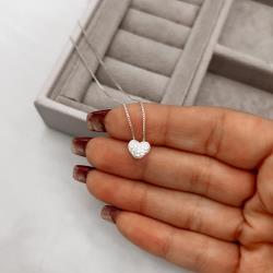 Colar coração cravejado passante 8mm 40cm