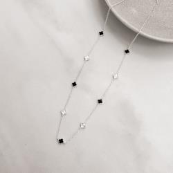 Colar entremeio trevos pedra ônix e vinco 5mm corrente cadeado 60+5cm