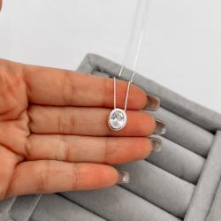 Colar zircônia oval cristal 11mm 45cm