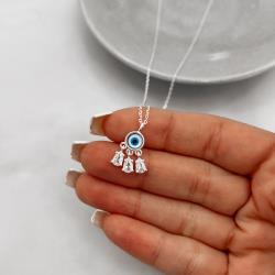 Colar pingente olho grego madrepérola com zircônias gota corrente cadeadinho 45cm