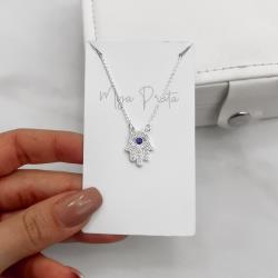 Colar mão cravejada 16mm corrente cadeado 40cm com alongadora