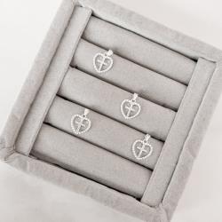 Pingente coração fio bolinhas com cruz cravejada 12mm