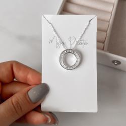 Colar círculo vazado cravejado 19mm corrente cadeado 40+5cm