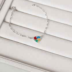 Pulseira entremeio coração símbolo autismo 11mm resina