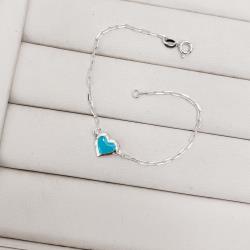Pulseira entremeio coração 10mm resina azul tiffany