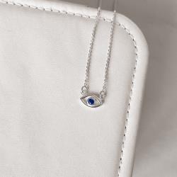 Colar olho com zircônia azul 12mm corrente cadeado 40cm com alongadora