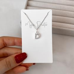 Colar pingente letra D cravejada 10mm 45cm