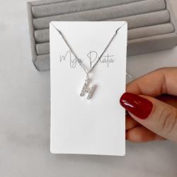 Colar pingente letra H cravejada 10mm 45cm