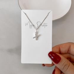 Colar pingente letra X cravejada 9mm 45cm