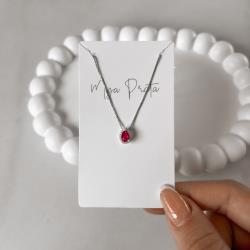 Colar zircônia gota cereja com cravejado 8mm 40cm