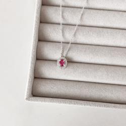 Colar zircônia oval cereja com cravejado 11mm corrente cadeadinho 45cm