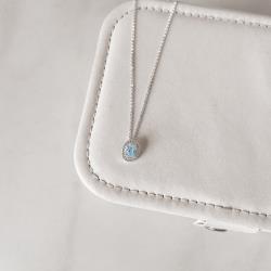 Colar zircônia oval azul claro com cravejado 11mm corrente cadeadinho 45cm