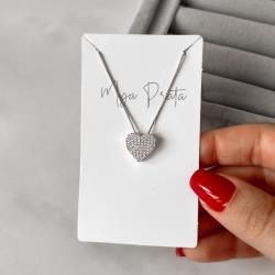 Colar coração rendado cravejado 12mm 45cm