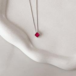 Colar zircônia losango cereja 10mm 45cm