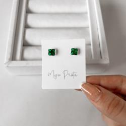 Brinco zircônia quadrada esmeralda 6mm