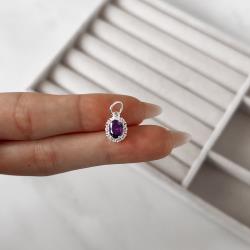 Pingente zircônia oval ametista com cravejado 10mm