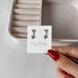 Brinco coração liso com pingente coração 6mm