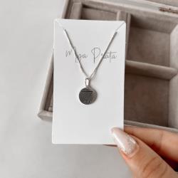 Colar pingente medalha elemento Agua resina 12mm 45cm