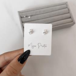 Brinco infantil urso com zircônia coração cristal 7mm tarraxa baby