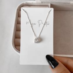 Colar zircônia coração de lado cristal com cravejado 9mm 45cm