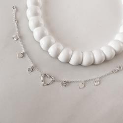 Pulseira entremeio coração vazado pingentes corações liso e vazado com vinco