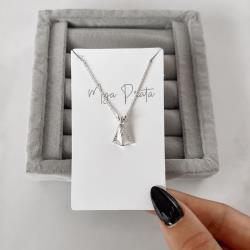 Colar Nsa. Sra. Aparecida detalhe zircônias 17mm corrente cadeadinho 45cm