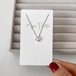 Colar zircônia losango rosa 8mm 40cm