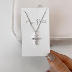 Colar pingente cruz cravejada 19mm 45cm