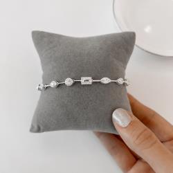 Pulseira entremeios zircônias gota, redonda, retangular e navete com cravejado 17cm com alongadora