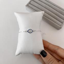 Pulseira entremeio olho grego navete cravejado 14mm v15 16cm com alongadora