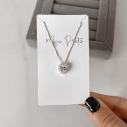 Colar zircônia coração com cravejado 10mm 45cm