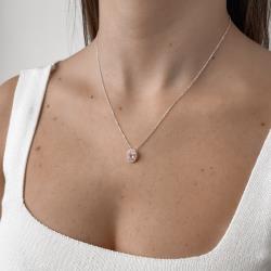 Colar zircônia oval rosa com cravejado 11mm corrente cadeadinho 45cm