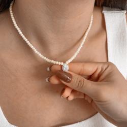 Colar cristal off irisado 4.2mm pingente zircônia gota cravejada 11mm 40+5cm