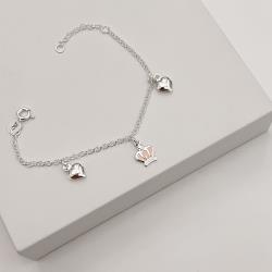 Pulseira infantil pingentes coração e coroa resina 7mm 