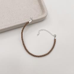 Pulseira cordão trançado bege 2mm 16cm com alongadora