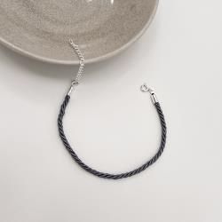 Pulseira cordão trançado cinza 2mm 16cm com alongadora