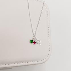 Colar entremeio círculo pingentes trevo cravejado, zircônias cereja e esmeralda corrente cadeadinho 40+5cm