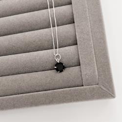 Colar pingente zircônia redonda ônix 8mm 45cm