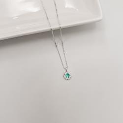 Colar pingente zircônia redonda acqua detalhe torcido 7mm 40cm