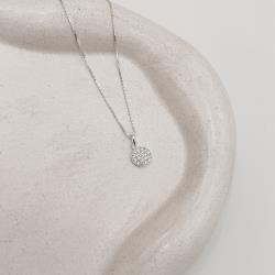 Colar pingente botão com zircônias 8mm 40cm