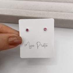 Brinco zircônia redonda embutida rosa 3mm