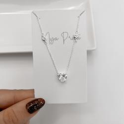 Colar entremeios zircônias coração 8mm e redondas 3mm 40+5cm