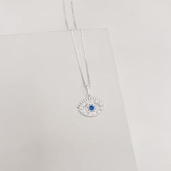 Colar pingente olho cravejado 17mm 45cm