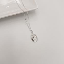 Colar pingente medalha dupla face Santo Antônio e cruz 16mm corrente cadeadinho 45cm