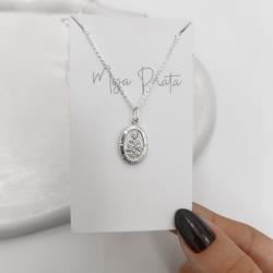 Colar pingente medalha dupla face São José e cruz 16mm corrente cadeadinho 45cm
