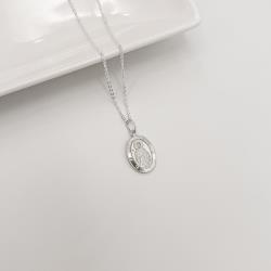 Colar pingente medalha dupla face Santa Edwiges e cruz 16mm corrente cadeadinho 45cm