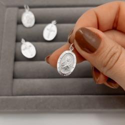 Pingente medalha dupla face Santa Terezinha e cruz 16mm 